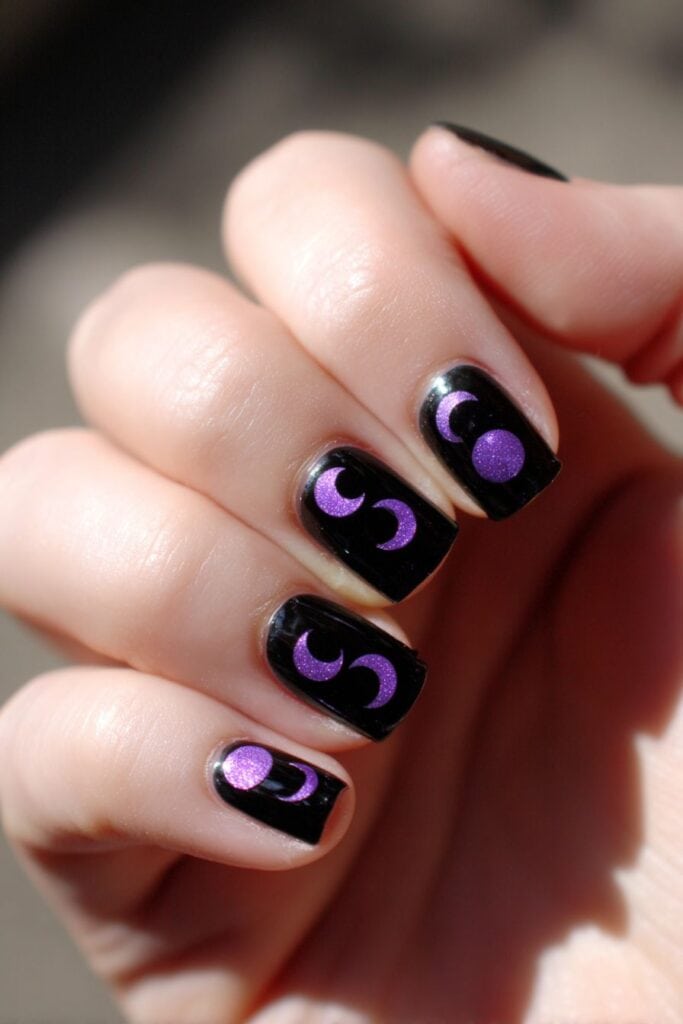 Autumn nails with lime green and black nails