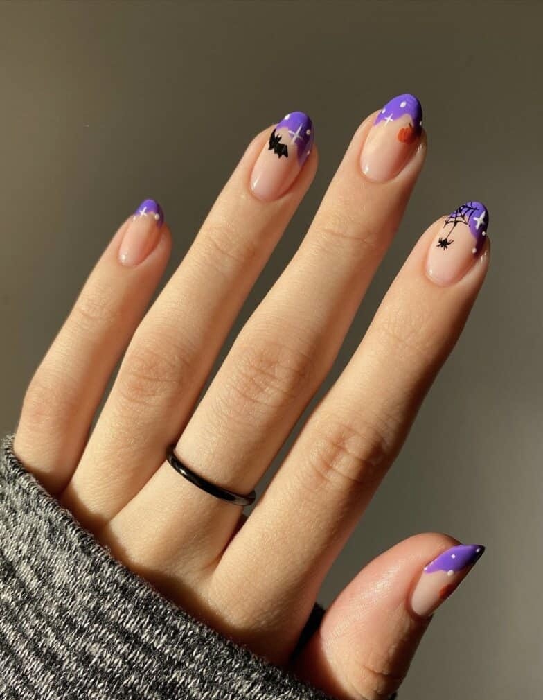 Minimal halloween nails with halloween nails pumpkin design