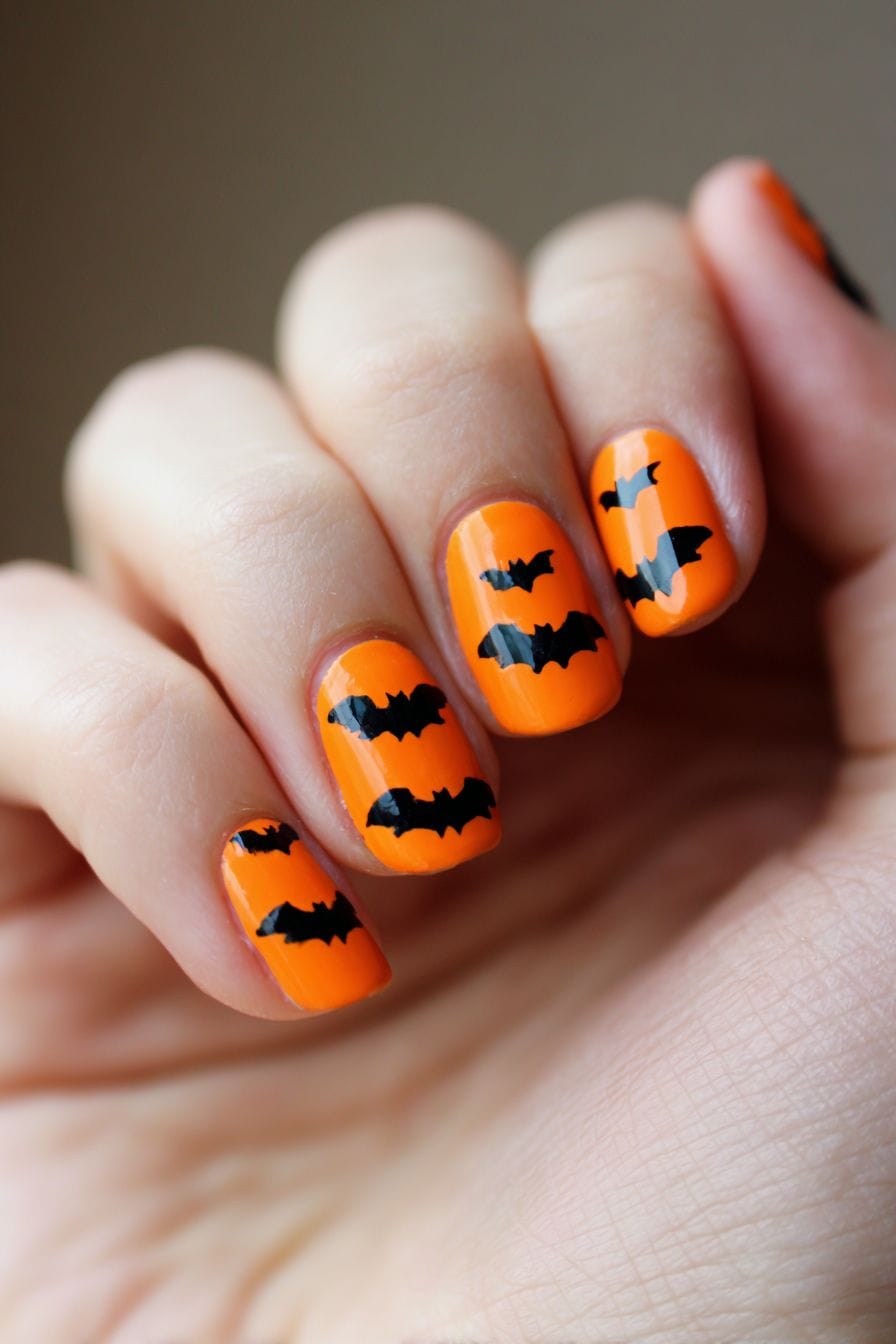 Cute simple halloween nails with jack o lantern nails