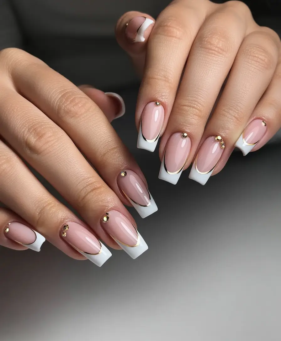 Short milky white nails, milky white french tip nails almond, soft french tip nails, milky winter nails, pink
