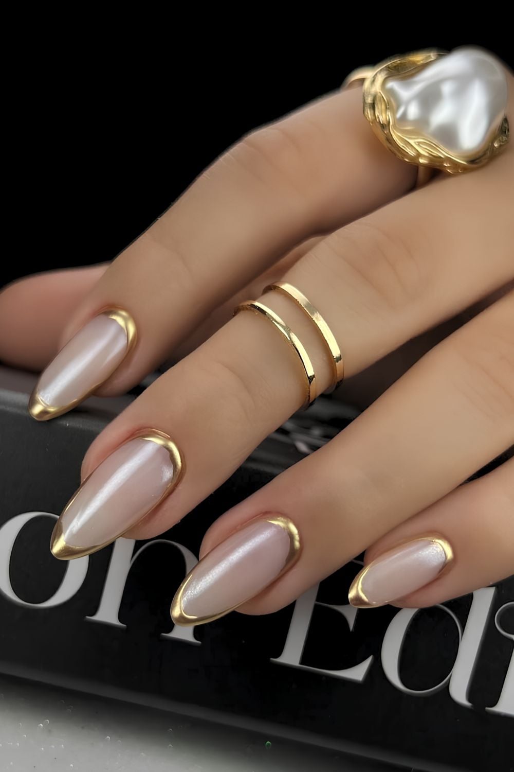 Milky white nails with chrome, milky white and silver nails, white base french nails, white french christmas nails, and gold