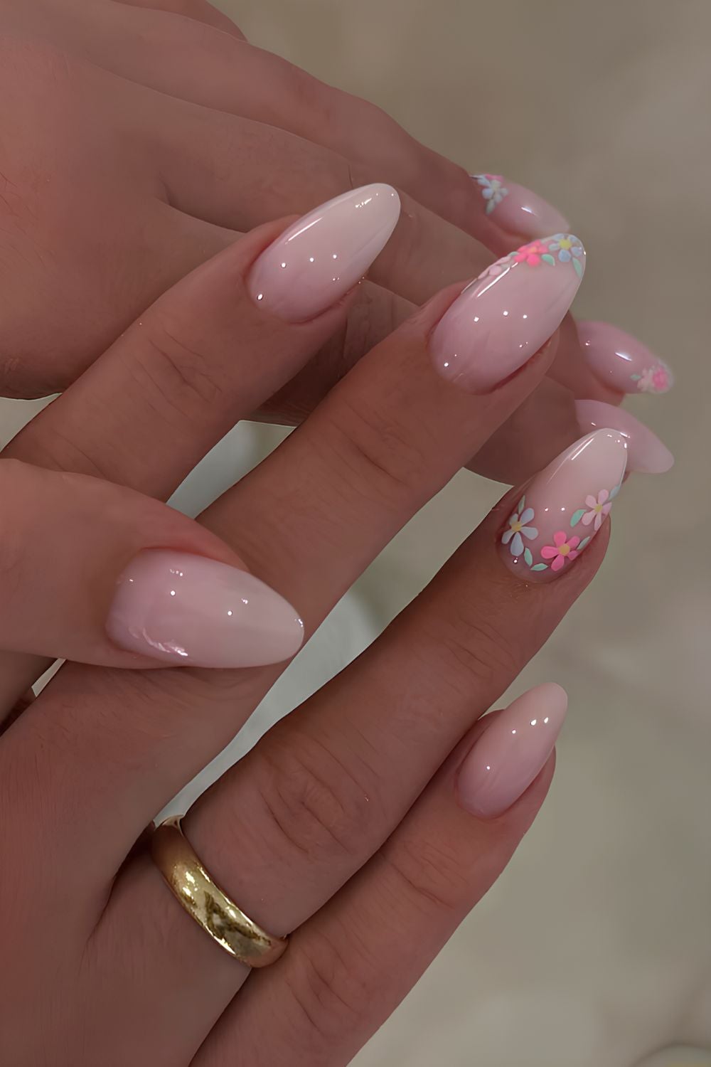 Milky white nails with flowers, milky white nails with bow, vanilla chrome nails, white pointy nails, pearl