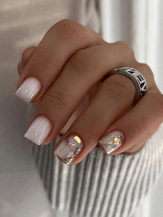 Milky white nails acrylic design, milky white almond nails with design, light chrome nails, with, and red