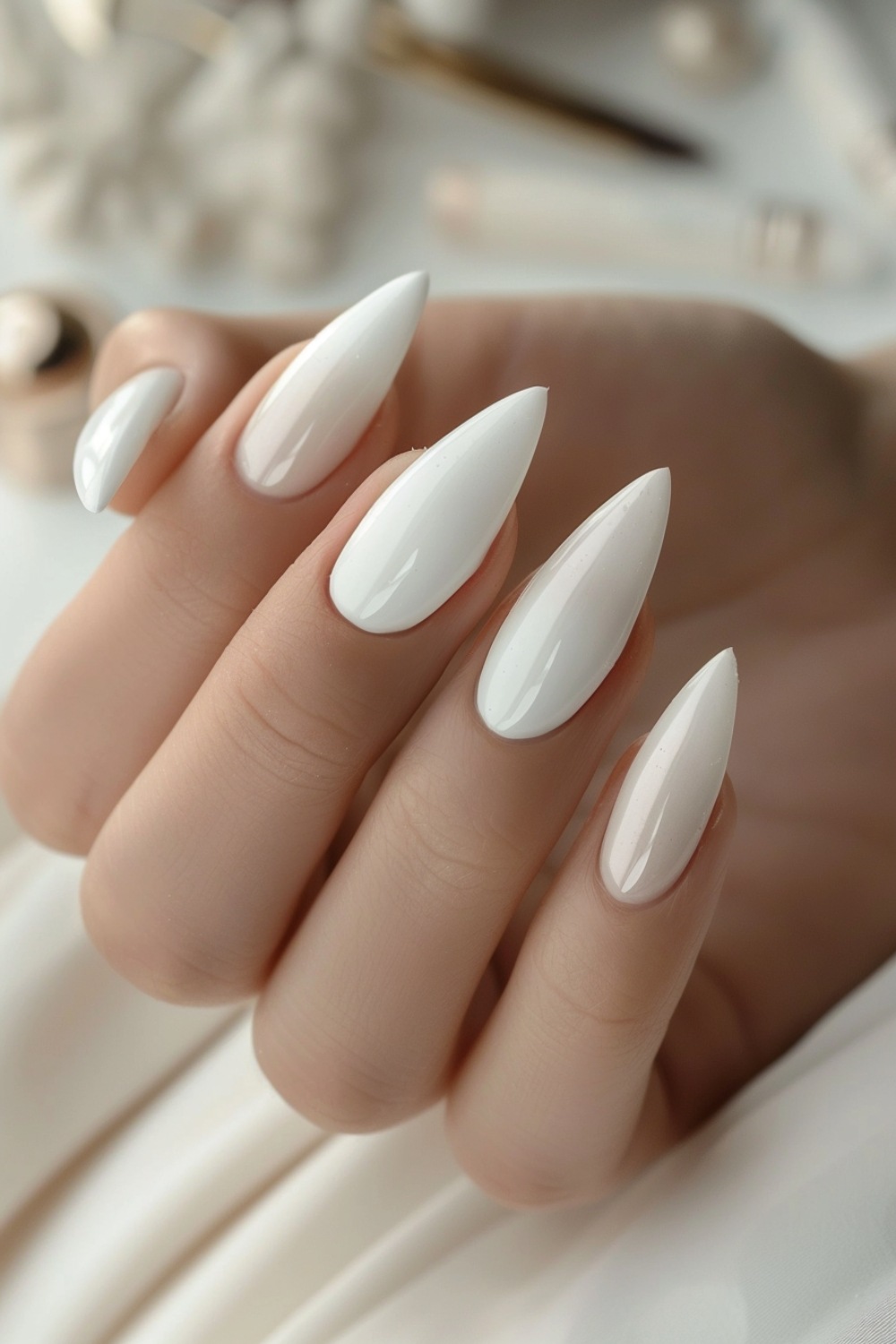Milky white nails with rhinestones, milky white nails with french, milk chrome nails, acrylic, long