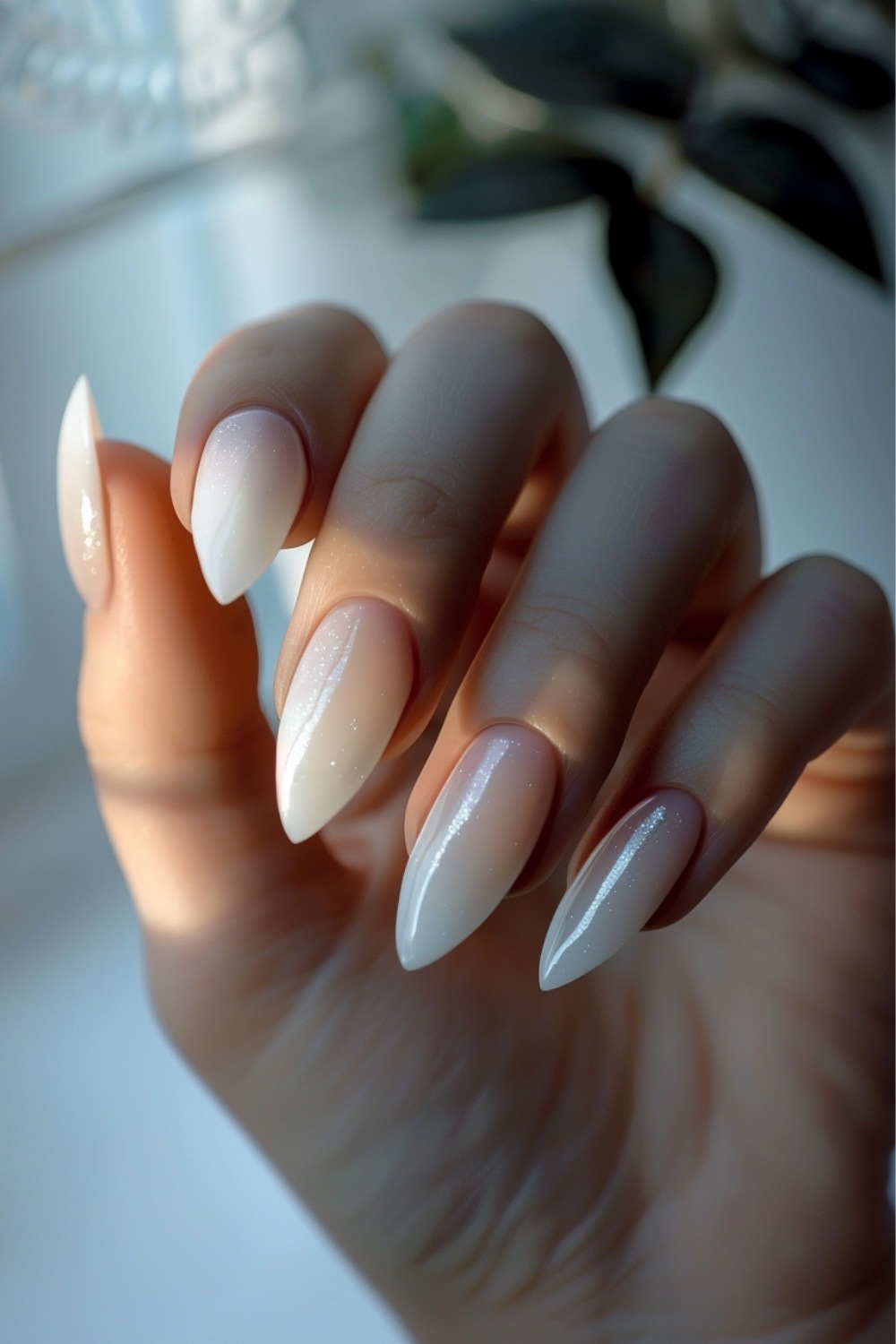 Milky white and pink nails, milky white french tip nails toes, milky base french nails, cat eye, french tip almond