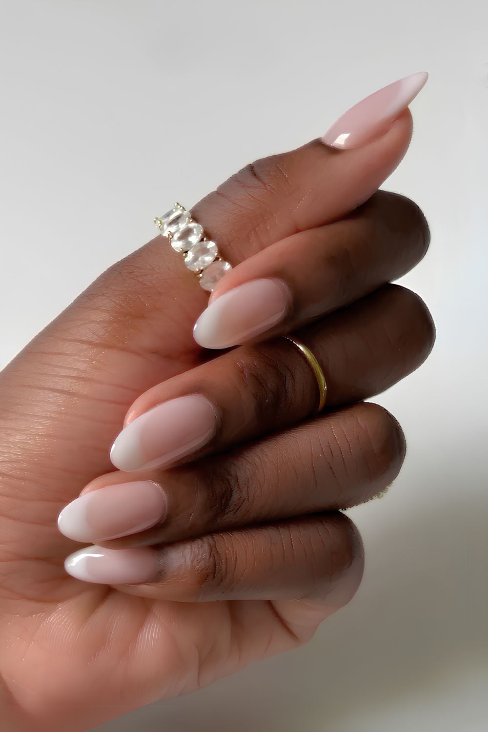Milky white nails with gold, milky nude nails, beige cat eye nails, with glitter, matte