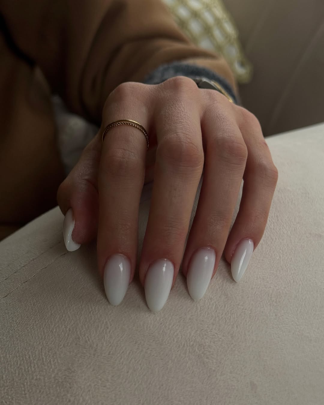 Nails with milky white base, milk white nails design, milky white manicure, with rhinestones, with silver