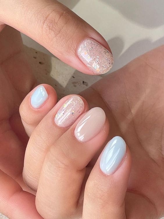 Milky white nails opi, milky white nail art, very short nails, ombre, black and