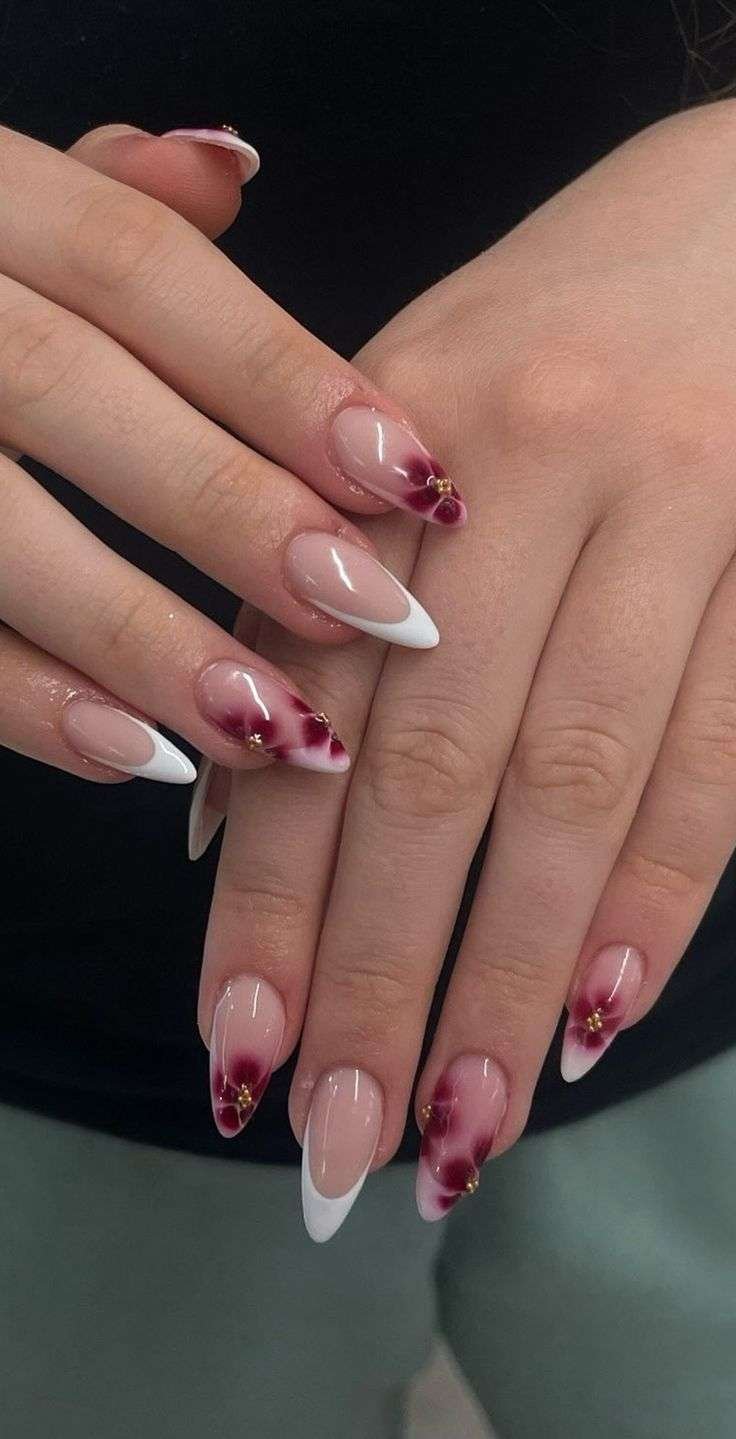 Purple nail art with new trendy designs and tutorial. Burgundy inspiration with pink celestial elements.