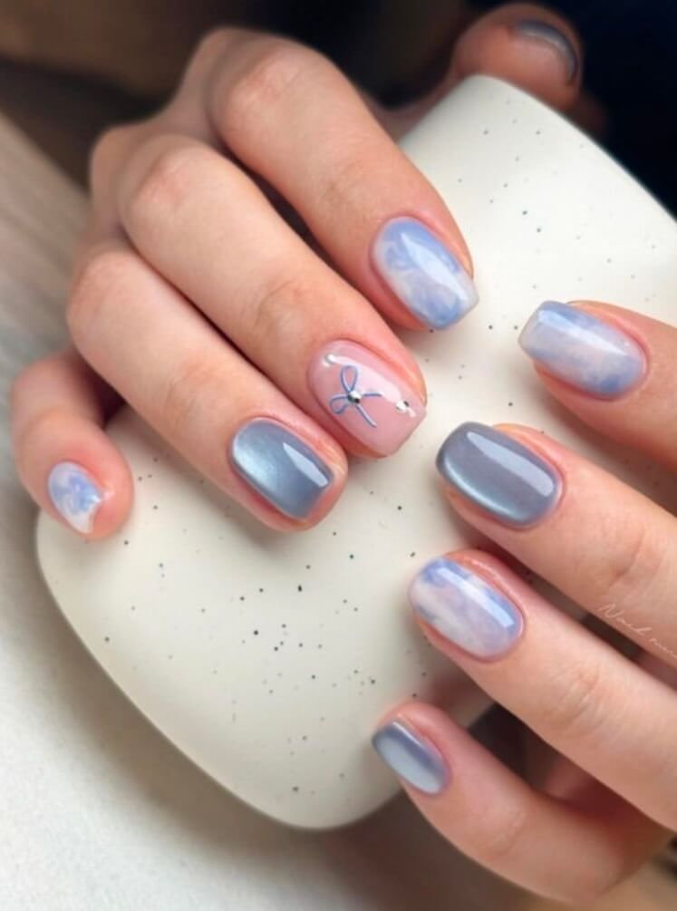 Nail inspo french tip with back to school style, square nails ideas, hot pink nails, holiday summer, short almond shape.