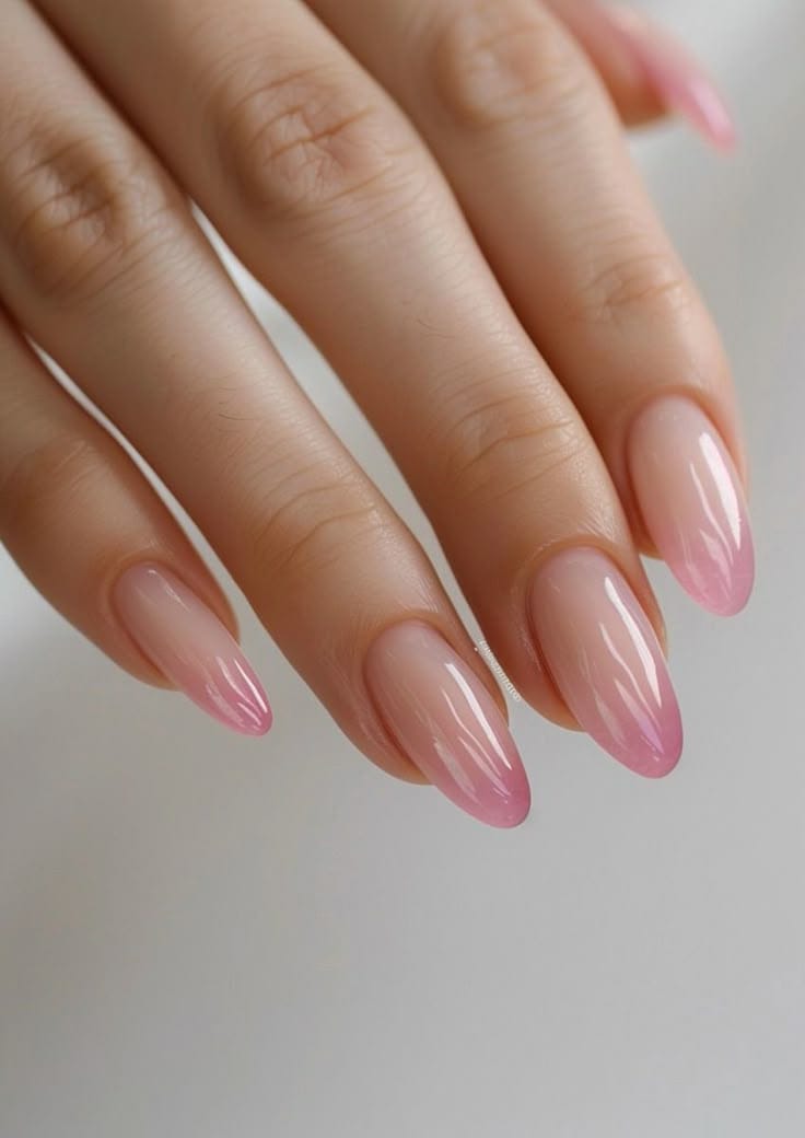 Nude ombre nails with pink and white ombre nails coffin, chrome tips nails, neutral ombre nails