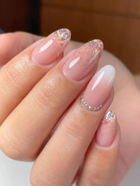 Sunset ombre nails with bright pink ombre nails, ombre tip nails