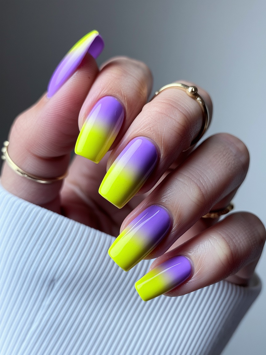 Yellow ombre nails with peach ombre nails, red nail ideas