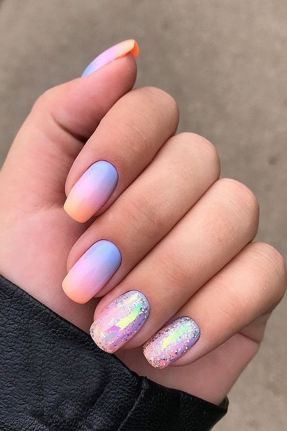 Natural ombre nails with silver ombre nails, baby pink ombre nails