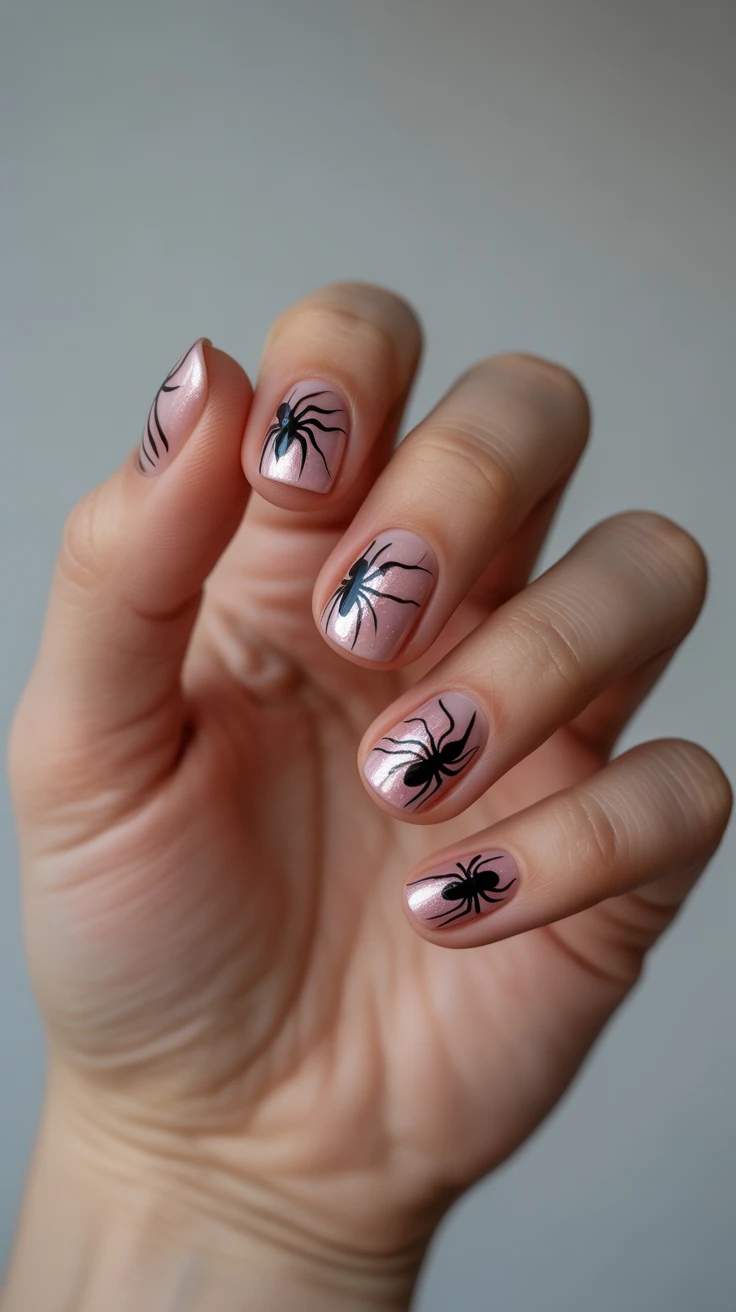 Pink halloween nails short with cute halloween nails acrylic, creating a charming short elegance.