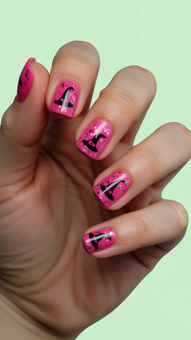 Simple halloween nails with purple pink halloween nails.
