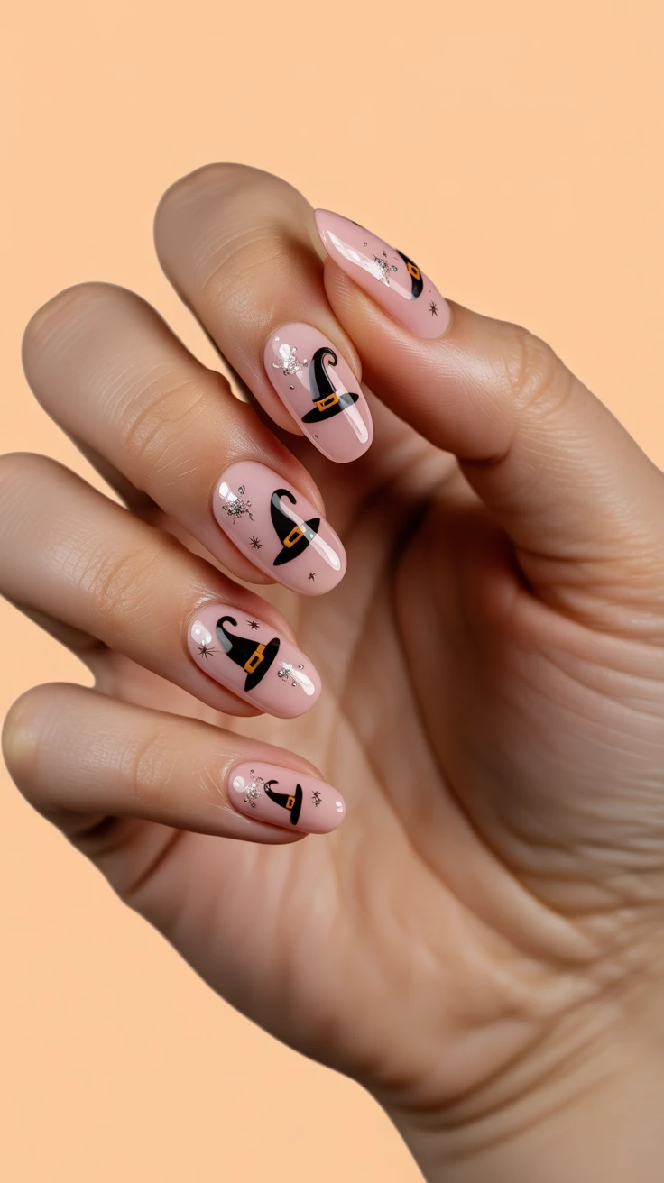 Cute halloween nails with october pink nails theme.