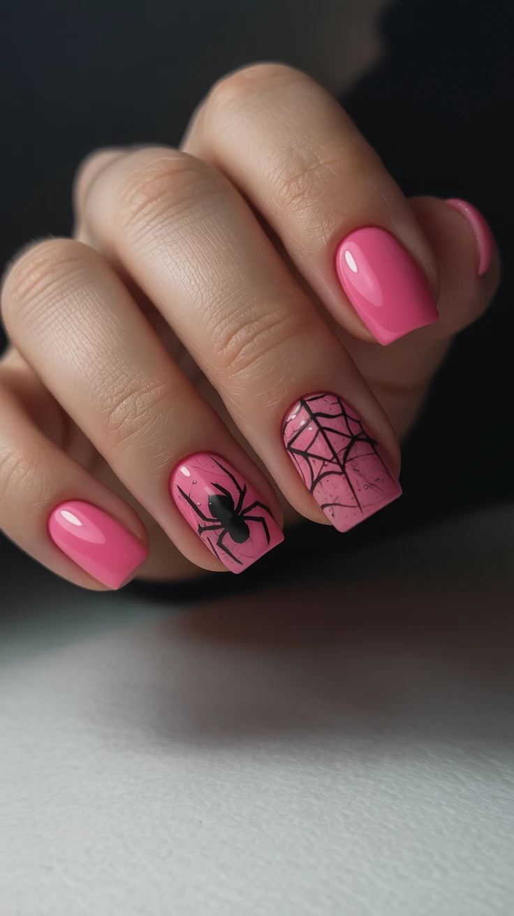 Halloween nails simple with pink and purple halloween nails.