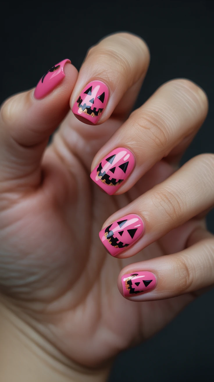 Pink gothic nails with acrylic finish.