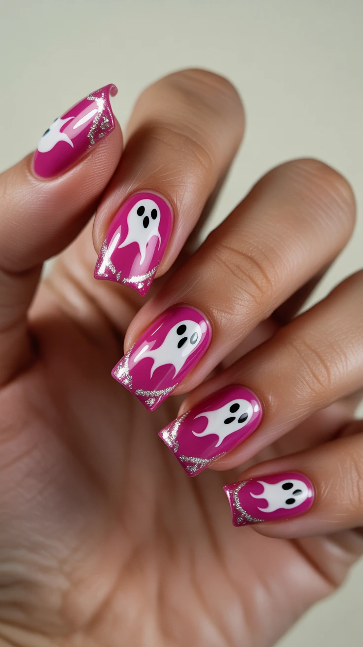 Funky halloween nails with ghostly flares.