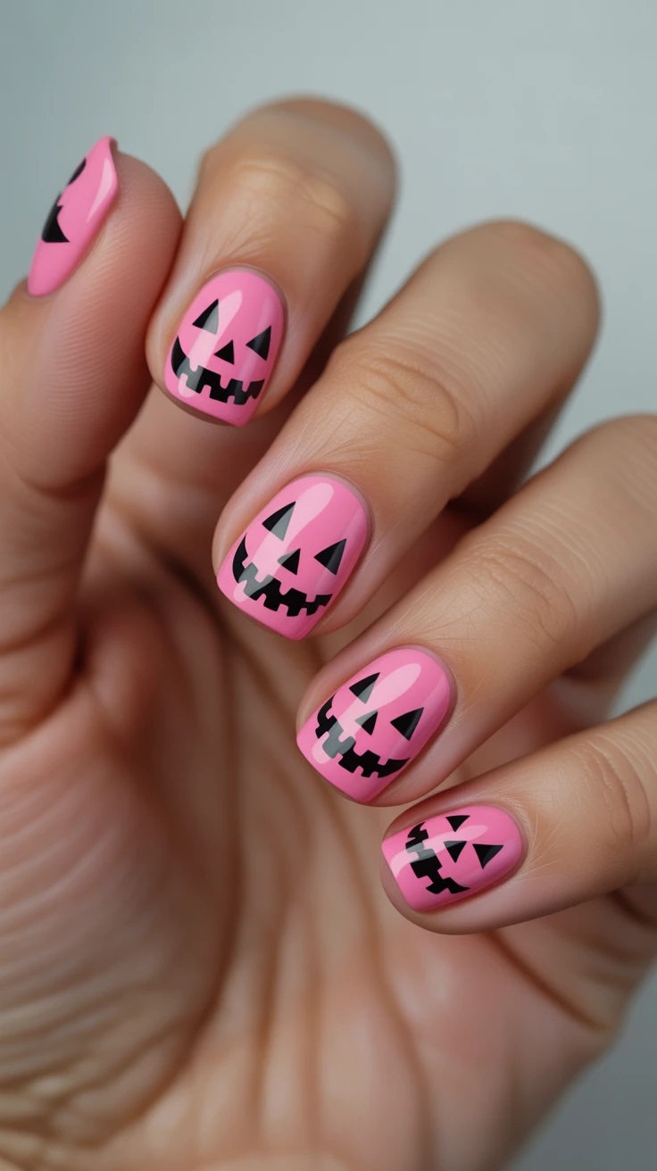 Autumn nails with classic pumpkin charm.