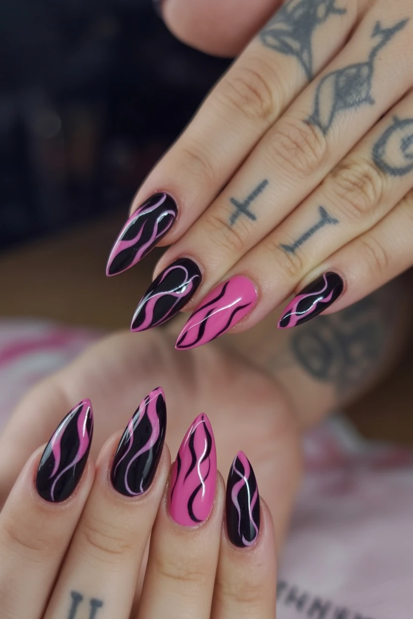 Pink ghost face nails with spooky style.