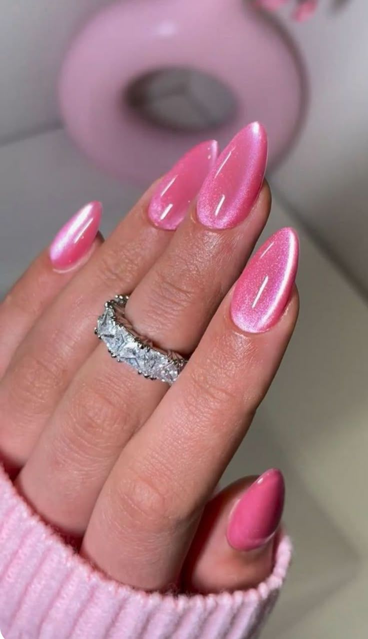Short pink nails with baby pink french tip nails, pink nail inspo, y2k nails, and polka dot designs.