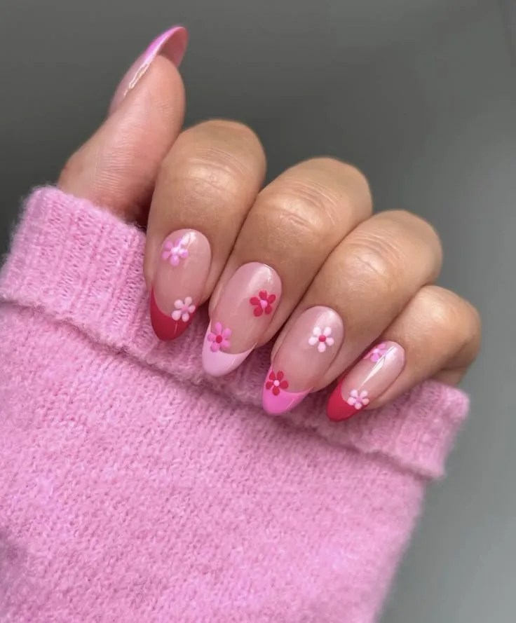 Yellow and pink nails with blush pink nails, christmas nails square, featuring a milky base and brown accents.