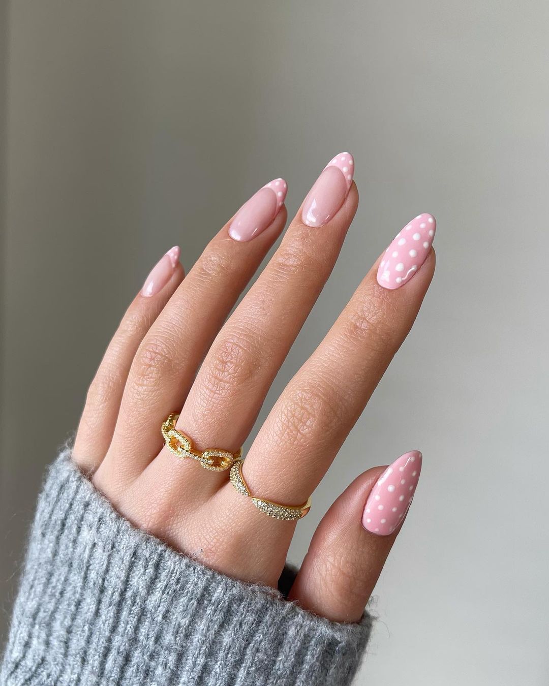 Pink and blue nails with baby pink chrome nails, featuring christmas gel nails in a summer vibe with milky gel.