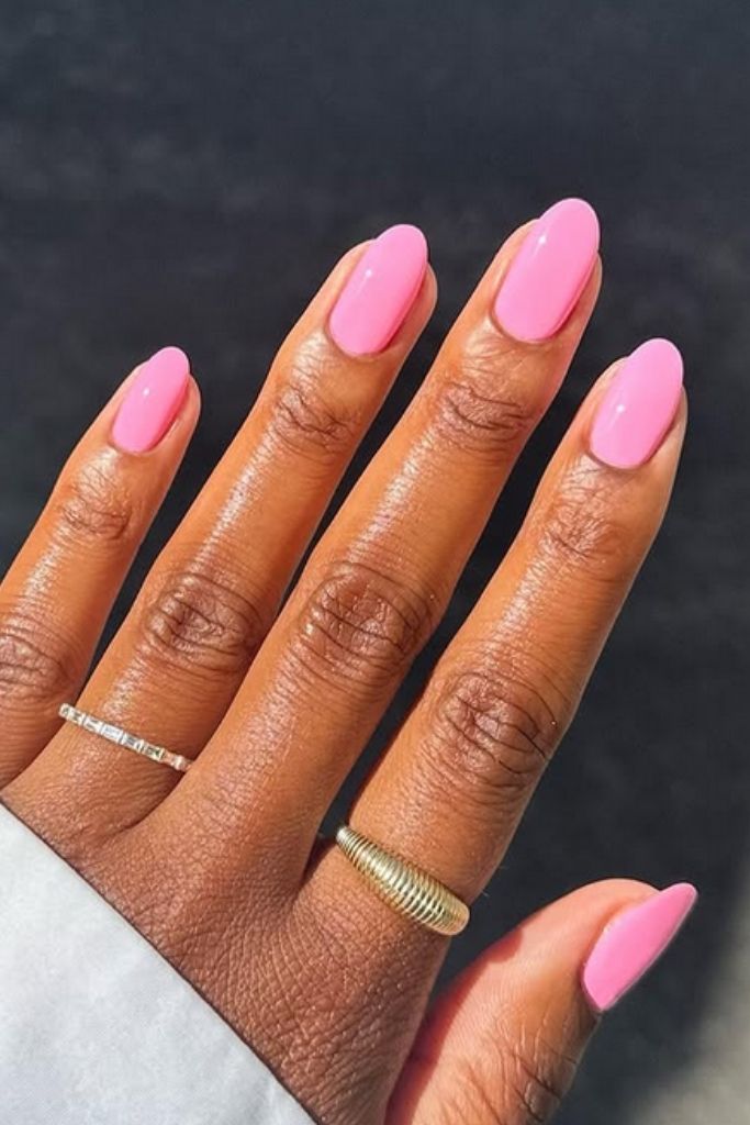 Pink stiletto nails with pink almond nails design, featuring milky rose nails in nude and leopard style.