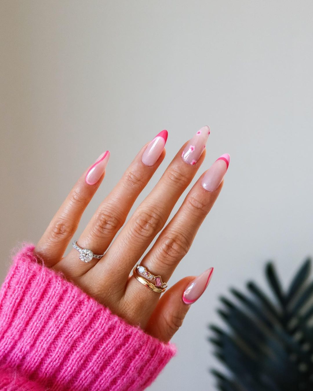 Pink square nails with pink holiday nails, featuring hot summer nails in yellow and baby chrome style.