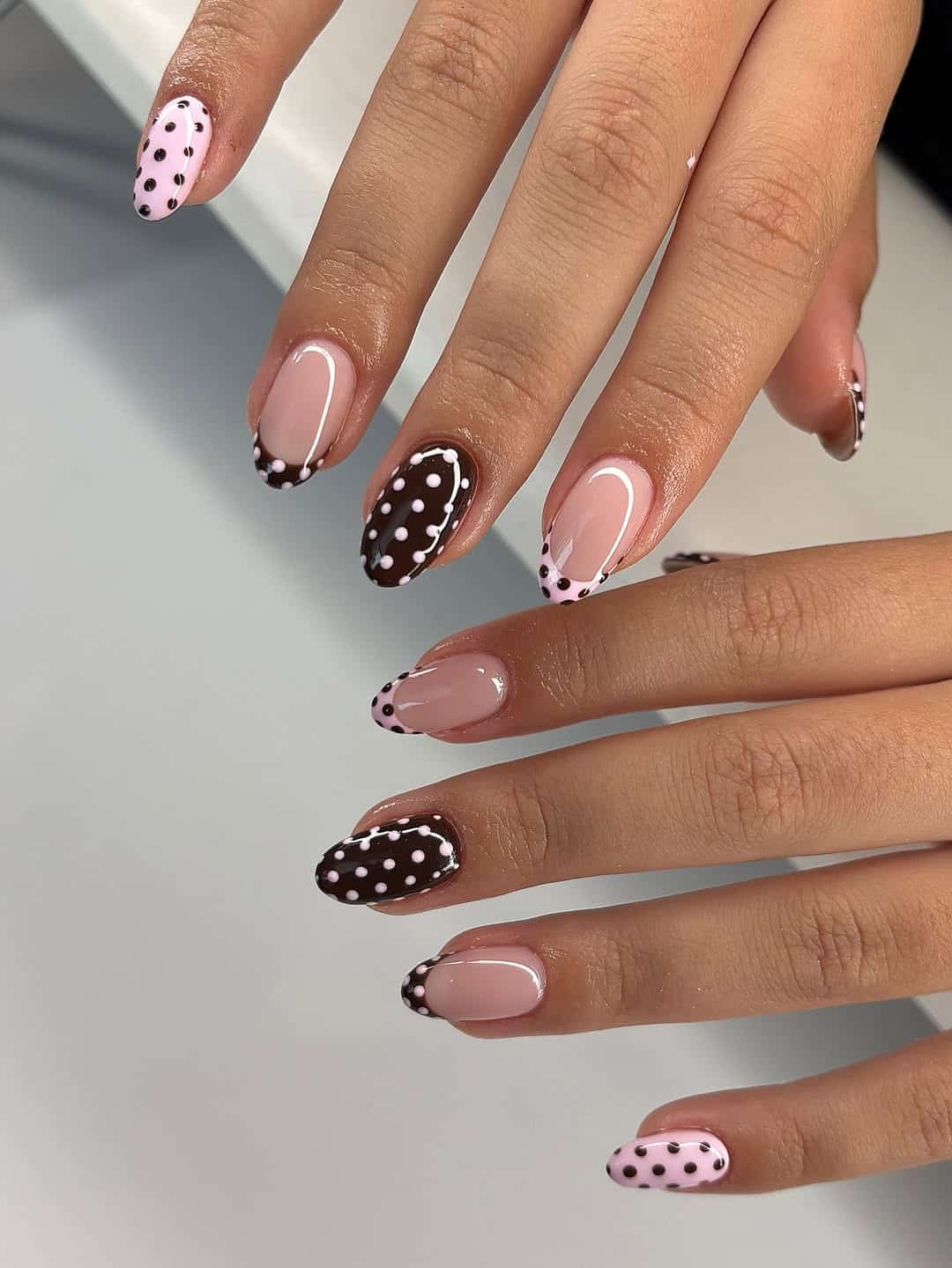 pink and white polka dot nails, red and blue polka dot nails, red and white christmas nail designs, fall nail designs, hot pink, blue