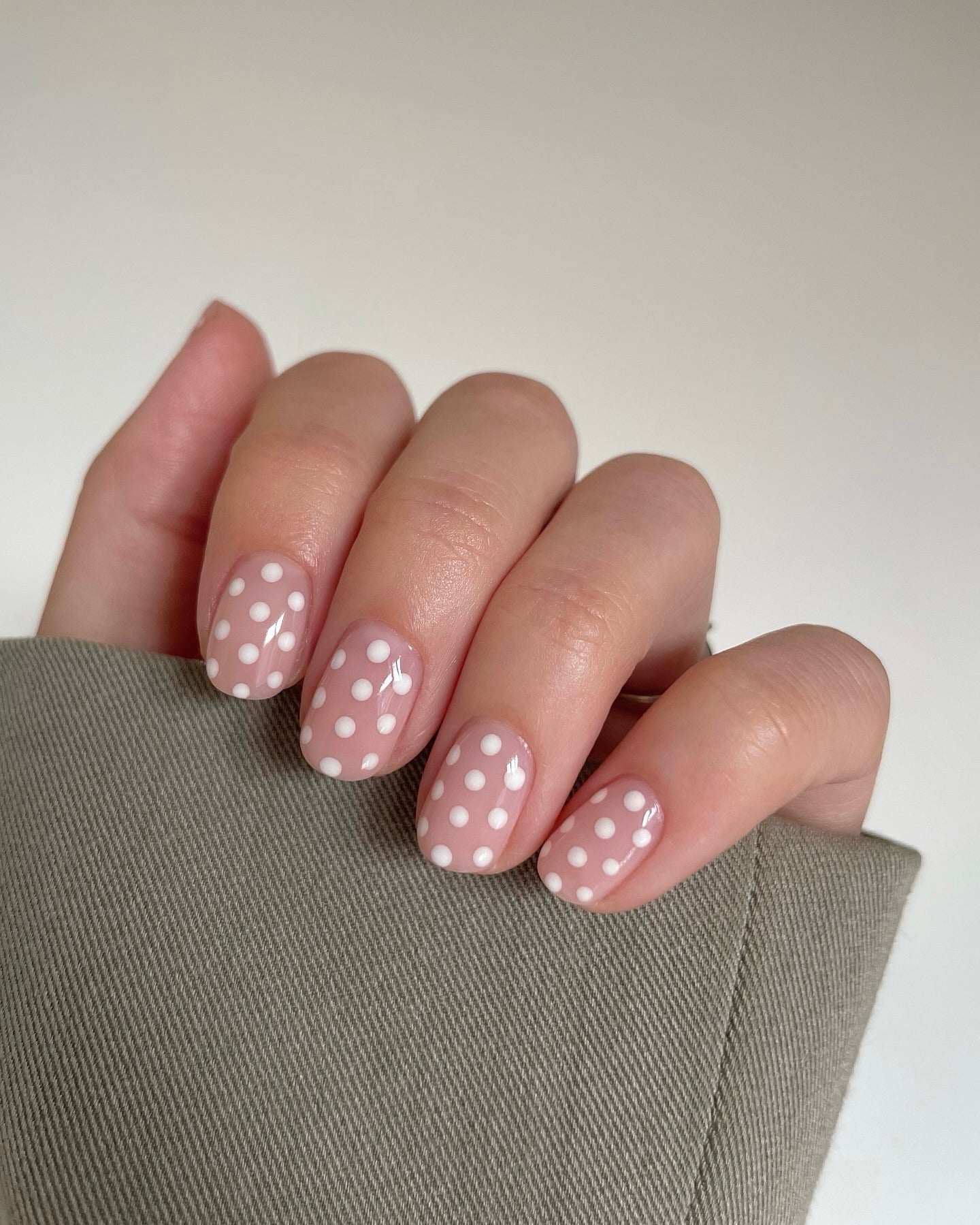 hailey bieber polka dot nails, pink white polka dot nails, red and green polka dot nails, pink nail inspo, glazed