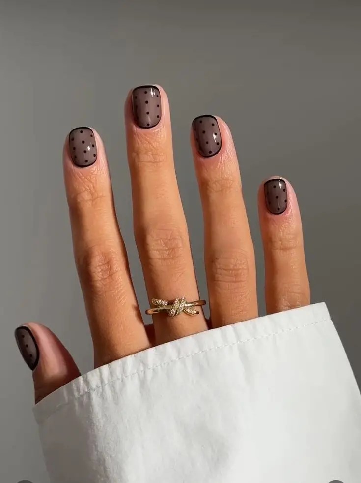 stripe and polka dot nails, easy nail designs, pink and red polka dot nails, french tip, pink and black