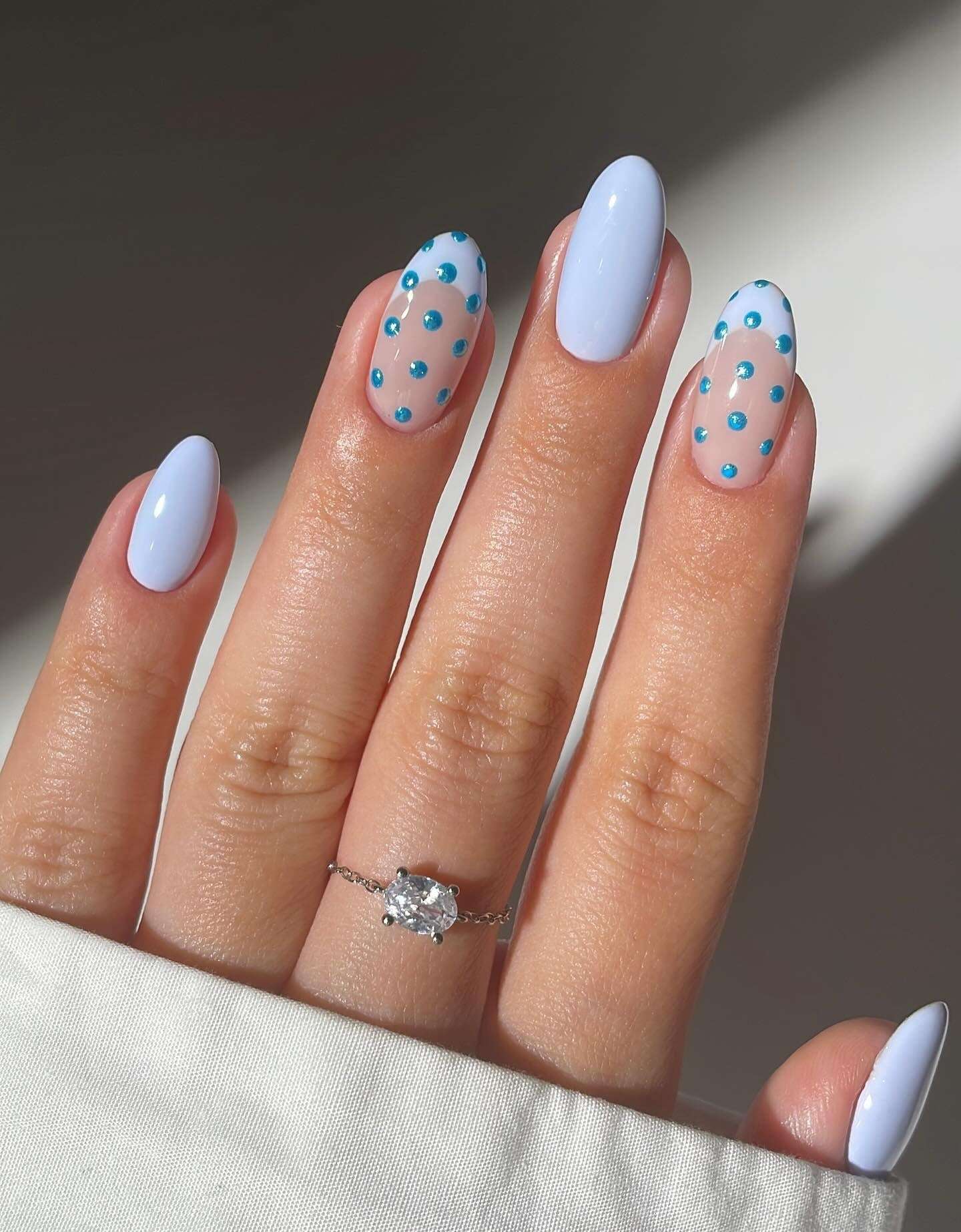 short square polka dot nails, nail ideas dots, red nails ideas, pink and white, red and blue