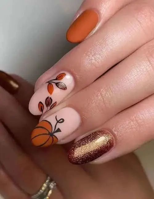 Fall nails pumpkin design, pink fall nails designs, cute easy halloween nails