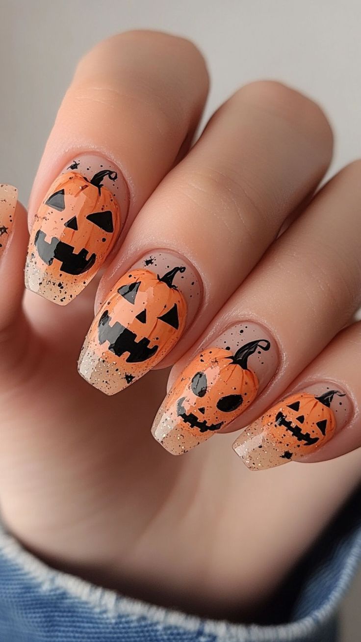 Halloween nails pumpkin, pink ghost nails, fall leaf nail art