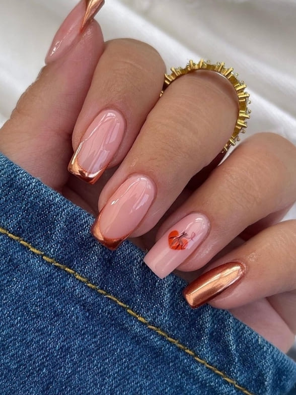 Simple pumpkin nails, october nails halloween, autumn themed nails