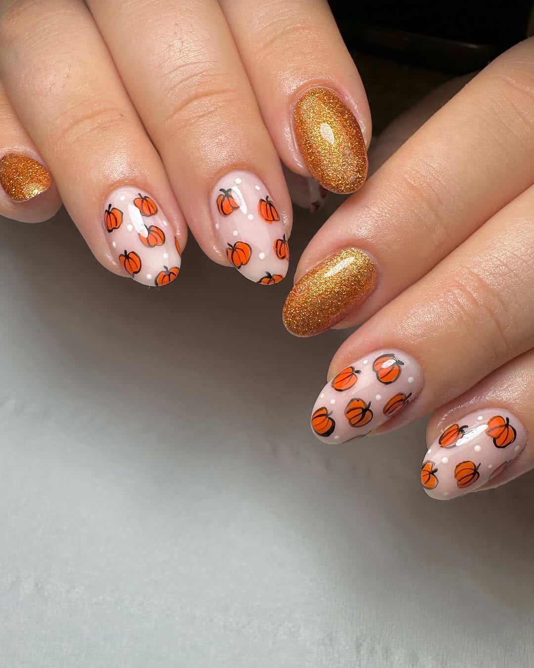 Pumpkin pie nails, october nail designs, nail inspo