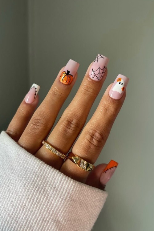 Pumpkin nails designs, simple halloween nail designs, simple october nails