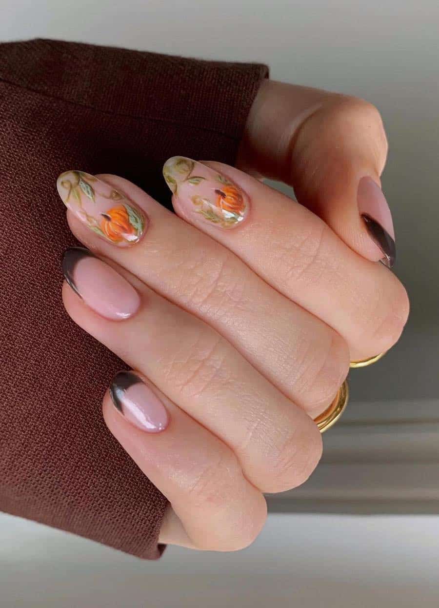 3d pumpkin nails, september nails, autumn