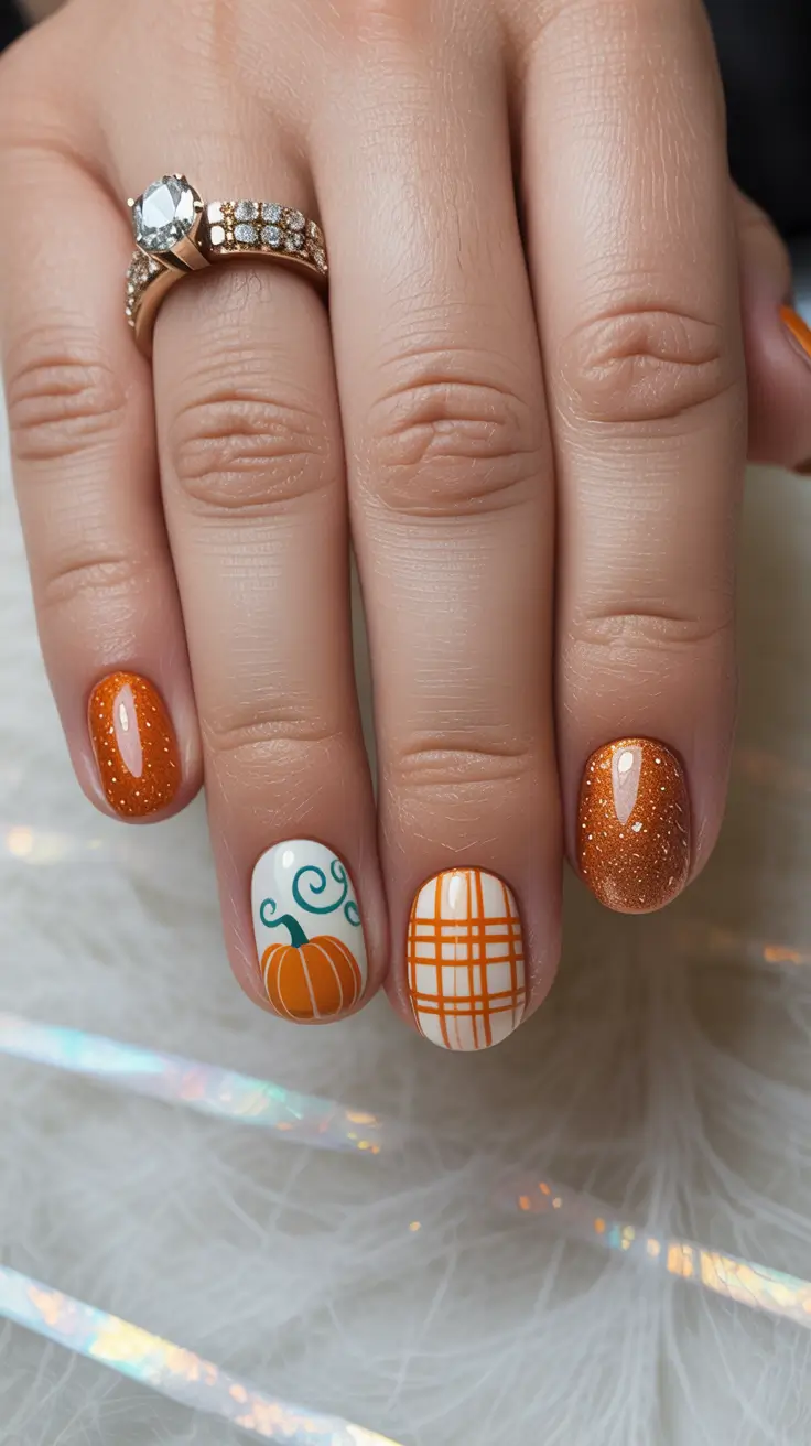Pumpkin patch nails, cute october nails, fall