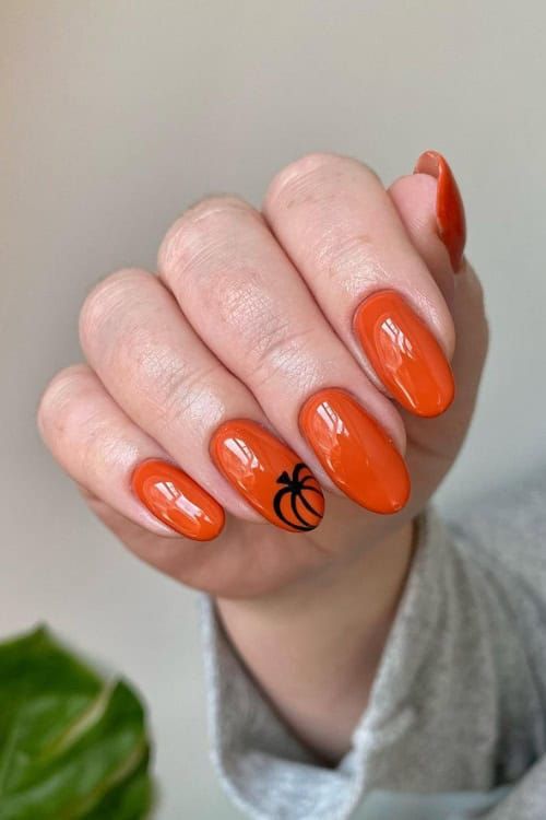 Pumpkin orange nails, jack o lantern nails, cute