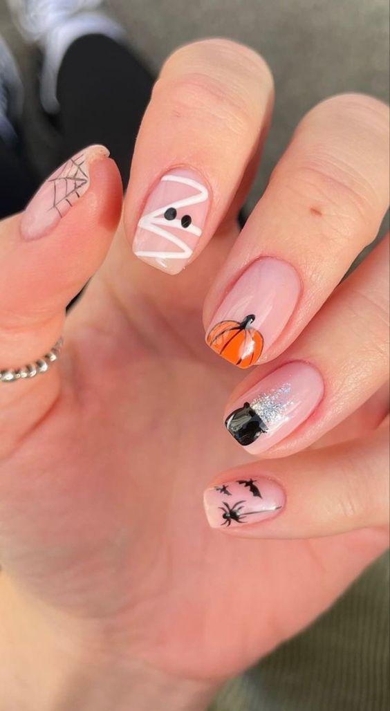 Pumpkin color nails, halloween nail art ideas, simple