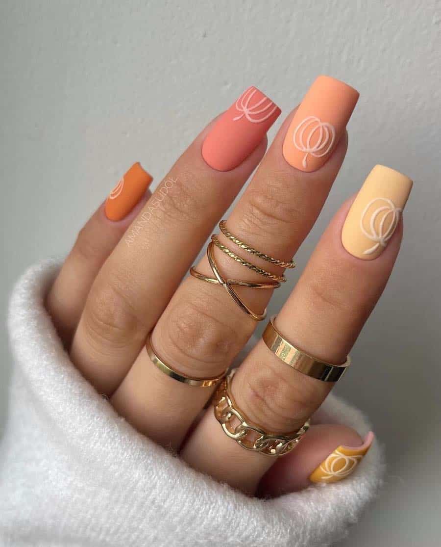 Pumpkin nails acrylic, halloween fall nails ideas, white