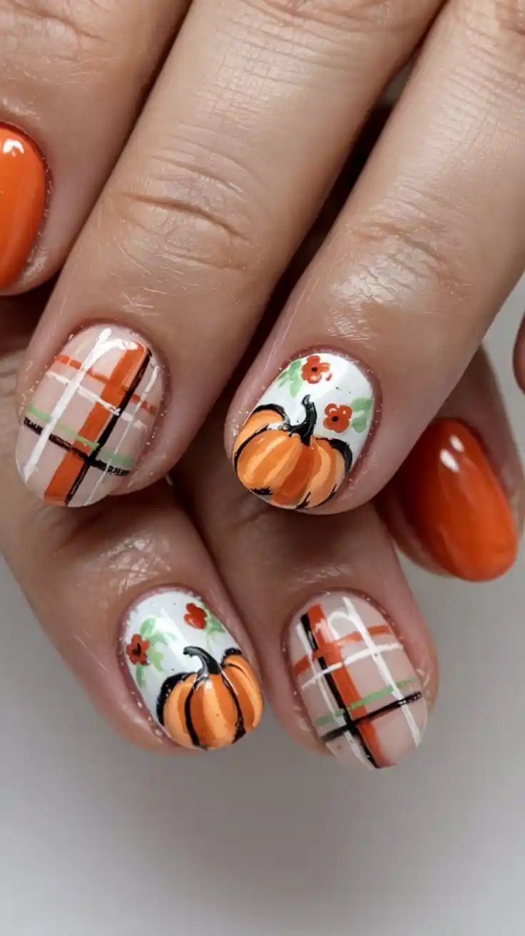 Pumpkin on nails, easy halloween nail art, 3d