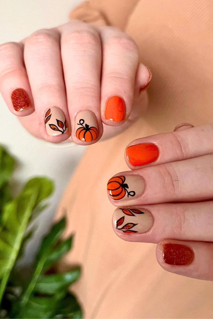 Simple halloween nails, short nails, cat eye