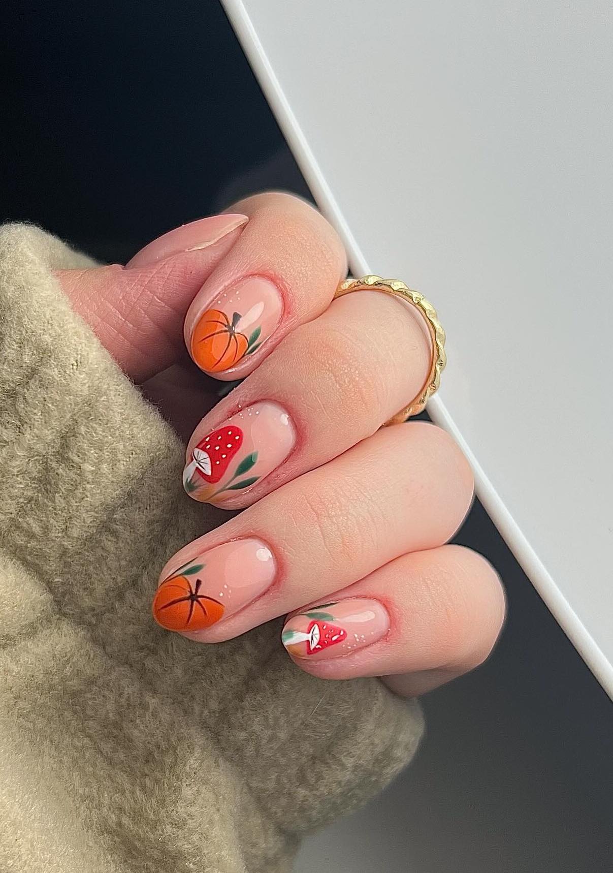 Easy halloween nails, orange cat eye nails, leopard