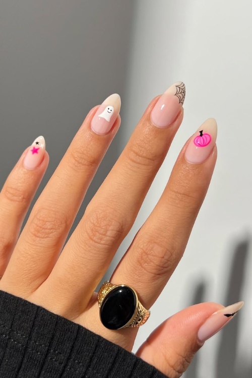 Thanksgiving nails, cat eye ghost nails, acrylic