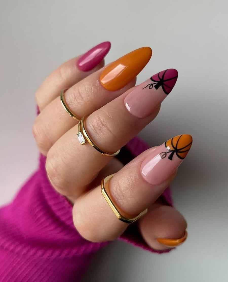 Autumn halloween nails, halloween nails almond, face
